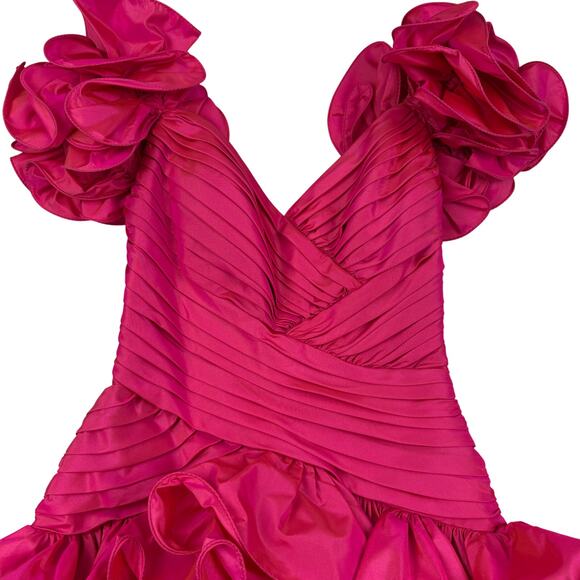 Tadashi Vintage 80's Ruched Ruffle Structured Statement Special Occasion Dress 6 - Picture 3 of 11